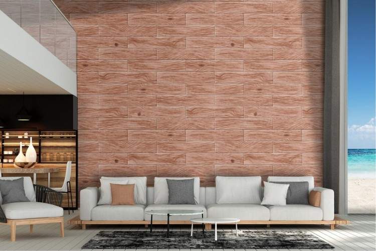 Brick effect wallpaper surface.