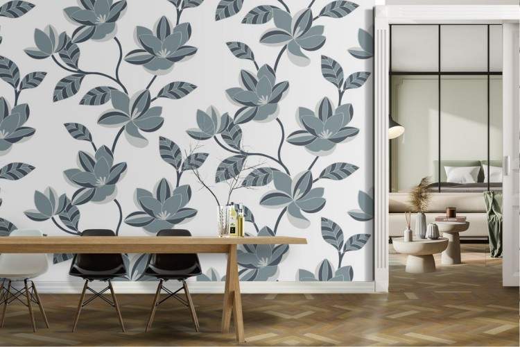 Refined grey leaves wallpaper pattern.