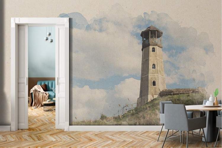 Wallpaper illustration lighthouse on hill